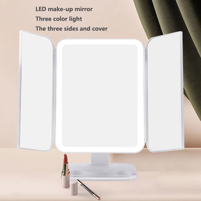 Trifold LED Vanity Mirror – 10x Magnifying