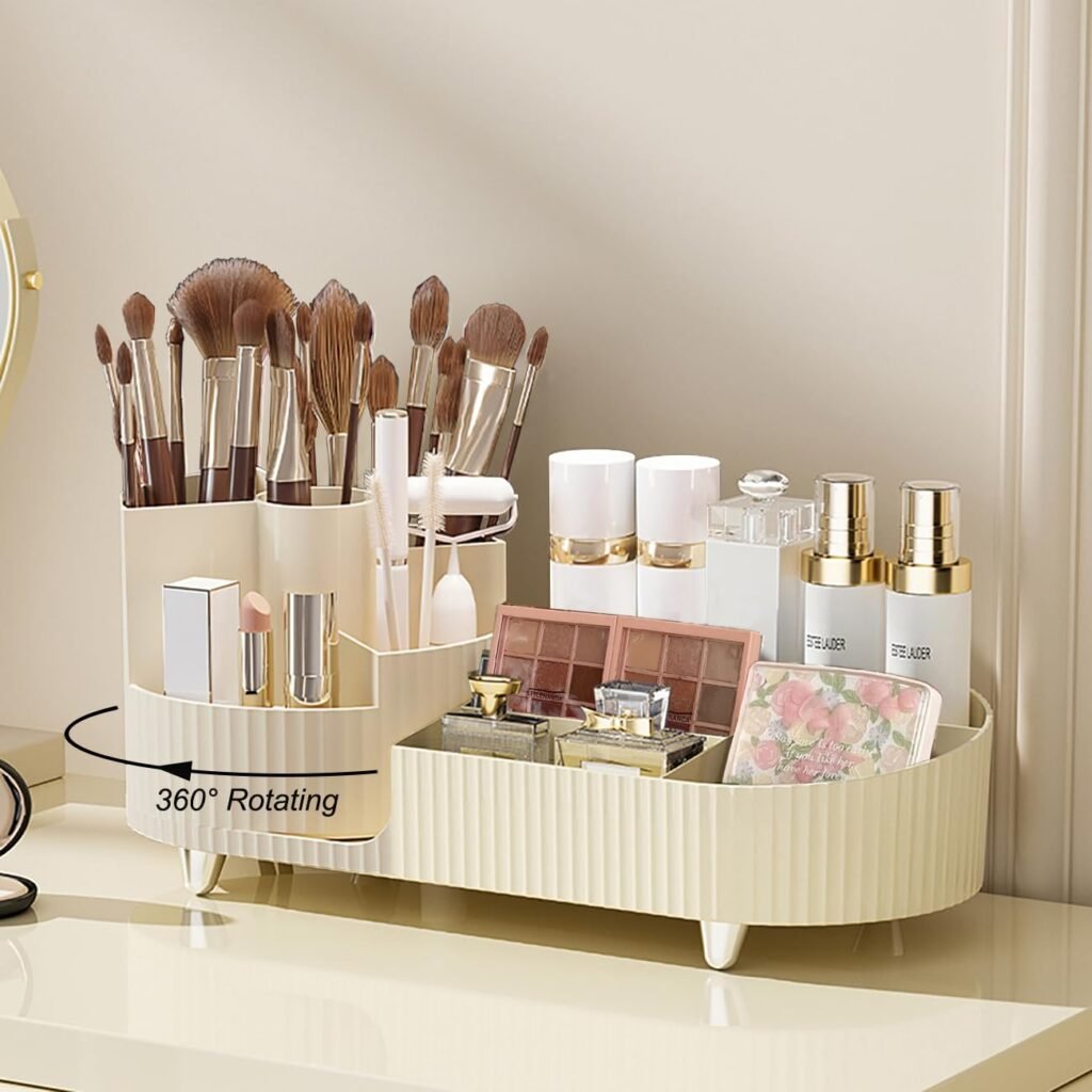 Rotating Countertop Makeup Organizer with Brush Holder