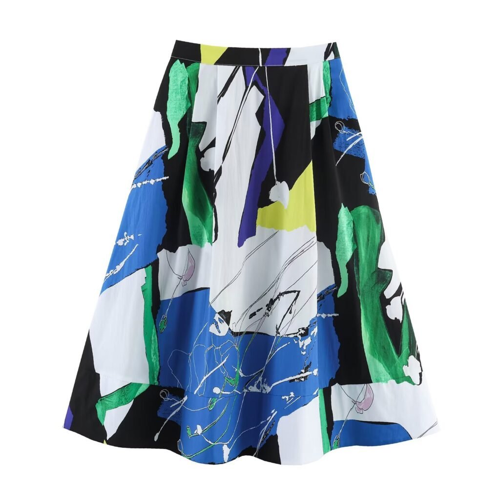 Printed pleated MIDI skirt for summer