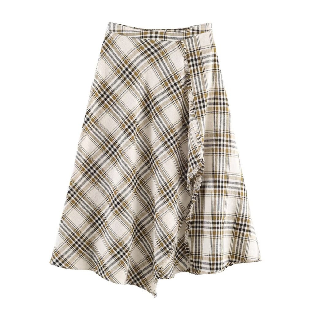 Women's Asymmetrical Plaid Midi Skirt