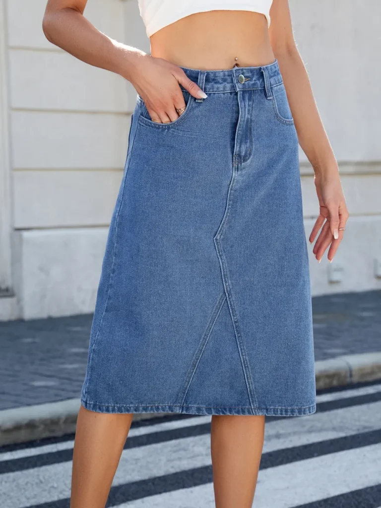 Women's Slit Back Midi Denim Skirt