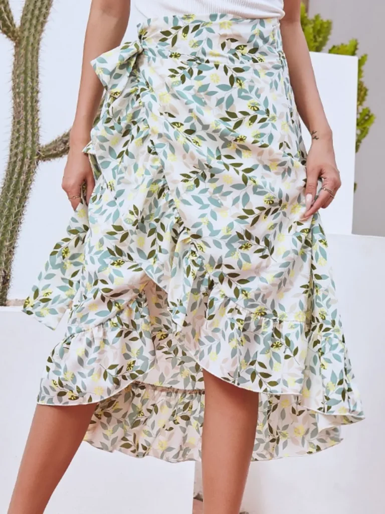 Women's Printed Ruffled Midi Skirt